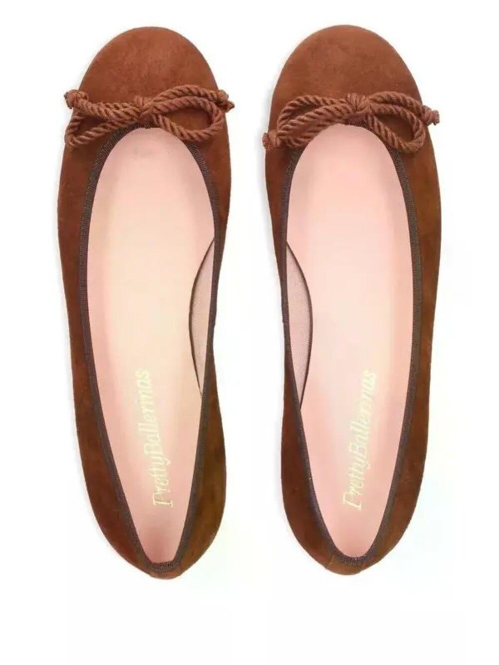 Pretty Ballerinas Rosario Suede Ballet Flats Bow Brown EU 42 US 12 NIB
